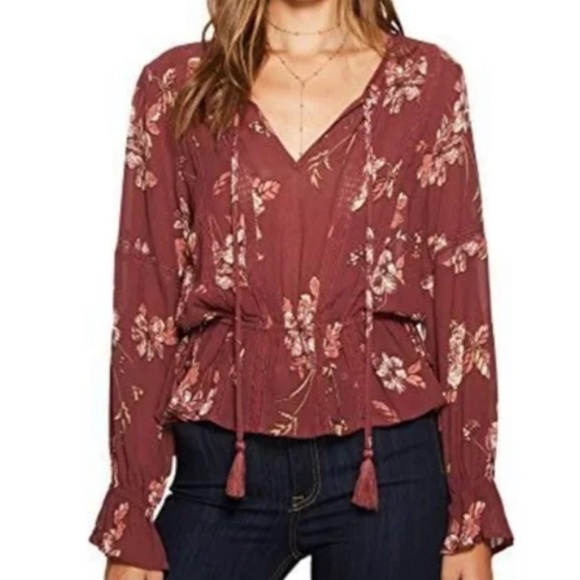 Astr the label / Maroon Floral Boho Blouse - Picture 1 of 7
